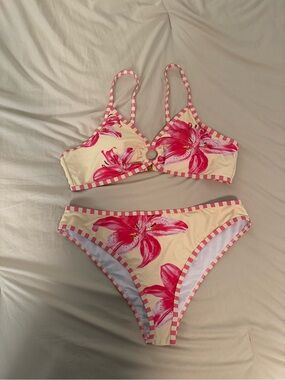 Women’s Pink Floral Ring-Front Bikini Set